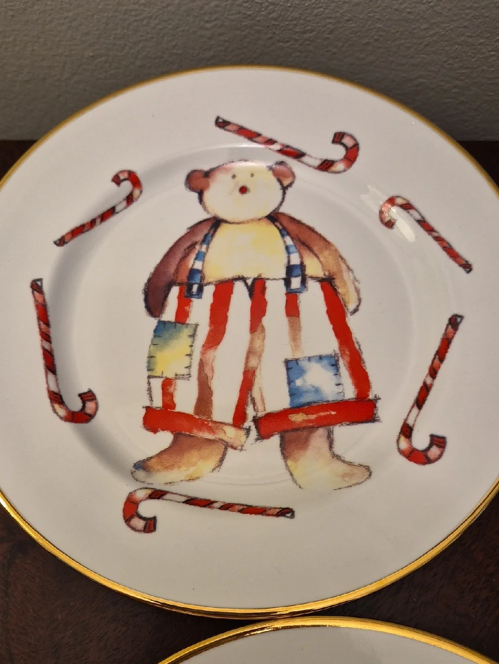 ROSANNA Italy, LOT of 4 Salad Plates, Christmas‎ Plates Candy Cane Bear Snowman